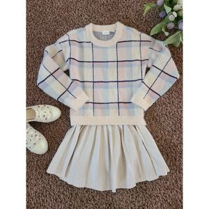 Plaid Sweater and Pleated Skirt Set